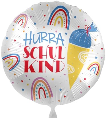 Folienballon Schulanfang Hurra Schulkind Luftballon Geschenk Schulkinder zum Schulbeginn Ballon 1. Klasse Schuleinführung Einschulung -Made in EU- Helium geeignet
