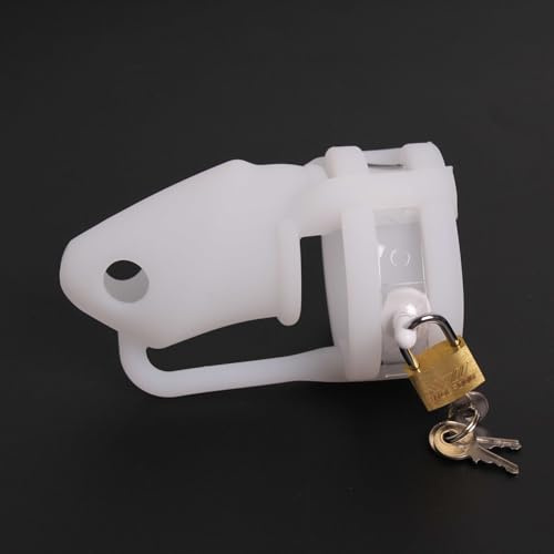 Silicone Chastity Cage Male Cock Cage Soft Penis Cage Sex Toy - Chastity Devices with 5 Different Sizes Cock Rings - Lockable Design BDSM Toys for Couples (White)