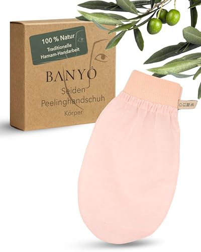 BANYÔ Seiden Peelinghandschuh für Körper I Pflegehandschuh aus 100% Rohseide I Mit Sericin für antibakterielle Pflege I Sanftes Peeling ohne Reizung I Ideal bei sensibler & problematischer Haut