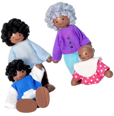 YUNNIAN Wooden Doll Family 4PCS with Movable Joints for Imaginative Role Play and Interactive