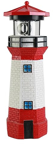 Pilipane Faro rotante ecologico alimentato ad energia solare, decorazione da giardino per esterni, rilevamento automatico giorno/notte, materiale in resina impermeabile, luce solare per (Rosso)