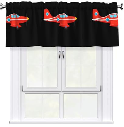 WHJSHOP Small red plane in the sky Picture curtain with short pole, 54x18in for kitchen, bathroom, laundry room, and studio windows, featuring a light filtering