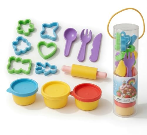 Clayo Lot de 13 outils de pâte à modeler pour enfants – Kit d'accessoires pour pâte à modeler avec rouleau, emporte-pièces et outils