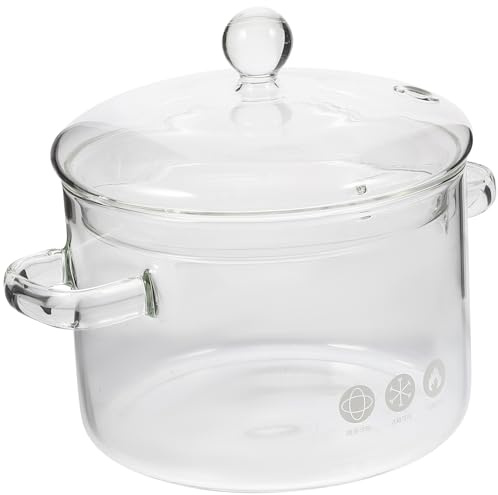 DIYEAH Marmite à Soupe en Verre Borosilicate Haute Densité 1500Ml avec Couvercle Double Poignée Cuiseur Transparent pour Nouilles Instantanées et Ragoût Ustensile Cuisine Polyvalent