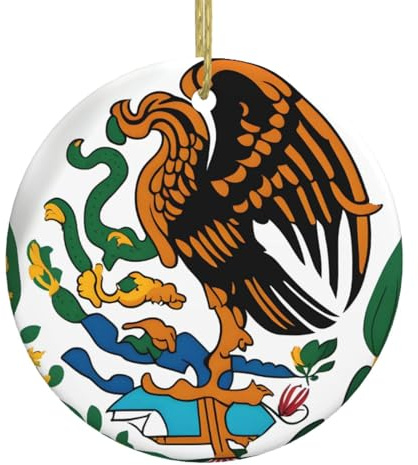 WHJDPP Drapeau du Mexique en céramique rond à suspendre - 7,4 cm - Ajoutez une atmosphère à la fête de fin d'année