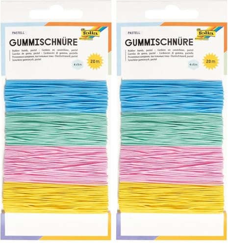 folia 13704 13704 - Cordón elástico Fino de Goma en 4 delicados Colores Pastel de 5 m, 1 mm de Grosor, para Hacer máscaras, Pulseras UVM, Multicolor (Paquete de 2)