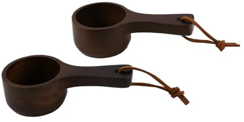 2 Pcs Walnut Wooden Coffee Scoop with Hanging String, 10ml Measuring Spoons with Natural Finish, Handmade Coffee Spoon, Multipurpose Tablespoon for Ground Coffee Beans Milk Brewin Tea Spices Sugar