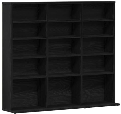 Qnhdfrt CD-Schrank in Schwarz Eichen-Optik – Kompaktes Medienregal zur Aufbewahrung von CDs, Büchern und Zeitschriften – Stabiles Standregal für Wohnzimmer und Büro, 100 x 23 x 89,5 cm