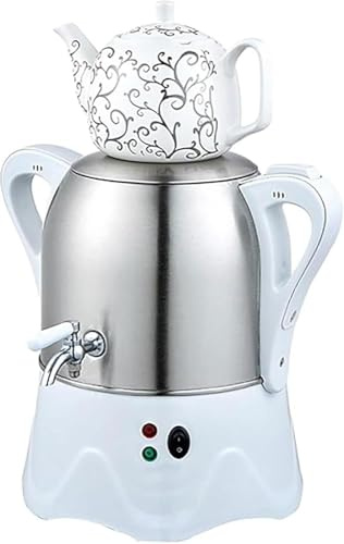 Turkisk tebryggare och samovar med Keep Warm – 3 L rostfritt stål + 1 l keramisk tekanna för turkiskt te, kaffe och doftande te