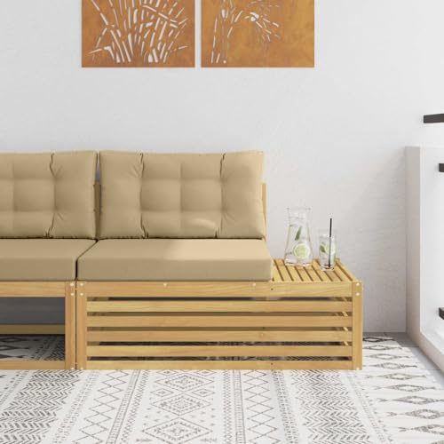 Angajara Gartenmöbel Endsofa Weiß 115 x 83 x 73 cm aus massivem Akazienholz wetterfestes Lounge-Sofa für Terrasse Balkon Wintergarten mit Polster und Kissen