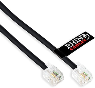 rhinocables ADSL RJ11 Lead High Speed Internet Cable for BT (2m, Black, 1) | Universal Compatibility: These RJ11 cables are designed for universal compatibility, making them suitable for a wide range