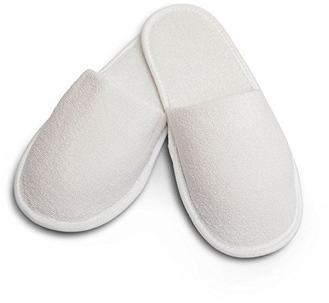Carenesse 4 Paar Hotelslipper S-M geschlossen Praktische & bequeme Einwegslipper aus 100% Baumwoll-Frottee Gästeschuhe weiß mit rutschfester Sohle Gr. ca. 38-42 leicht & platzsparend