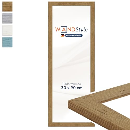 WANDStyle Bilderrahmen 30x90 Eiche, Landhausstil Bilderrahmen Holz, hochwertiger Holzbilderrahmen, Posterrahmen zum Aufhängen, Rahmen 90x30 cm, Fotorahmen H750 - Made in Germany