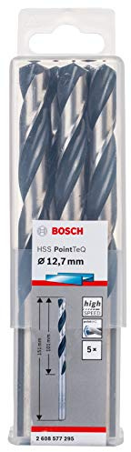 Bosch Accessories 2608577295 HSS PointTeQ (12,7 x 101 x 151 mm) - Set da 5 Pezzi di Punte Elicoidali per Trapano per Metallo, Acciaio, Fusione o Plastica, Grigio (Argento), Ø 12.7 mm