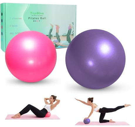 TopBine Pilates Ball - Gymnastikball klein,pilatesball 22 cm,Redondo Ball,Yoga Ball - rutschfest,Dickwandig,Weich und Strapazierfähig - Enthält Zwei Stück,in Lila und Pink.