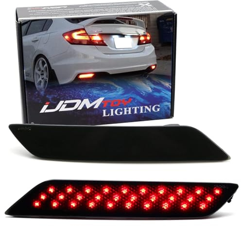 iJDMTOY Smoked Lens 60-SMD LED Bumper Reflector Lights Compatible With 2013-2015 Honda Civic Sedan, Function as Tail, Brake & Rear Fog Lamps