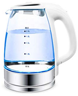Bollitore di Vetro Elettrico - 2,0 Litri Blu Illuminato Portatile Ufficio Portatile Spegnimento Automatico in Acciaio Inox Bollitore Rapido Bollitore per tè