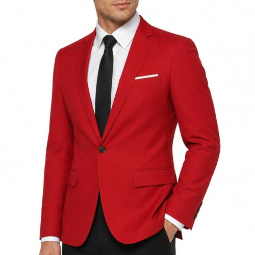 Allthemen Blazer da Uomo Slim Fit Formale Giacca da Abito One Button Monopetto Casual Tuxedo Suit Giacche Smart Blazer Rosso M