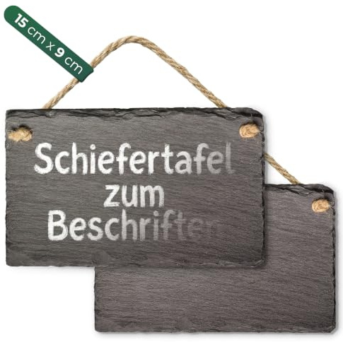 Schiefertafel zum Aufhängen mit Juteband Memotafel Kreidetafel Wandeko (2, 9 cm Tafel)