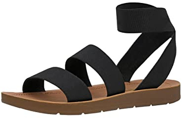 CUSHIONAIRE Indego Stretch Sandal – Lightweight Slip-On with Memory Foam & Soft Straps for All-Day Support | Casual or Dressy Summer Sandals for Women 2025, BLACK 8.5