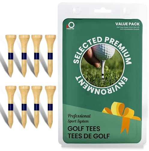 FINGER TEN 100 Stück Golf Tees Holz 1 1/2 Professionell Holztee mit Linie Großpackung, 38 mm Bambus Golf Tees Wooden für Männer Frauen Golfer mit Geschenkbox