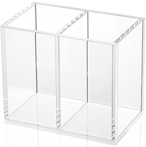 NIUBEE Acrylic Pen Holder 2 Compartments, Clear Pencil Organizer Cup for Countertop Desk Accessory Storage