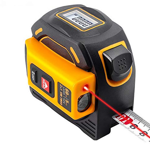 2 in 1 Tape Measure Telemetro Laser, Metro A Nastro 16,5 Ft / 5 M, Telemetro Laser 196.85 Ft / 60 M, HD E Display LCD, Autobloccanti, Hook Attivo, Adatto Per DIY