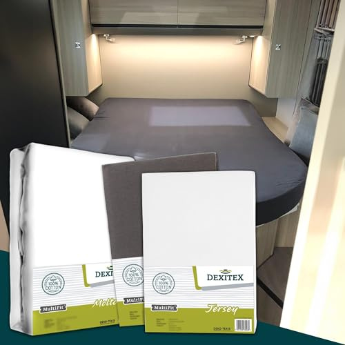Dexitex 3er Set Queensbett- 1 Molton, 2 Spannbettlaken 1 Anthrazith + 1 Weiß -Bettlaken aus hochwertiger Baumwolle -Oeko-TEX - Multi-Stretch-Bettlaken für Matratzen, Wohnmobile & Wohnwagen
