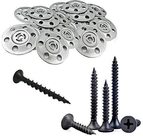 (100 Screws + 100 Washers) MID35 TIMCO 35mm Metal Insulation Discs Tile Backer Fixing Washer + Plasterboard Coarse Threaded Screws 35mm