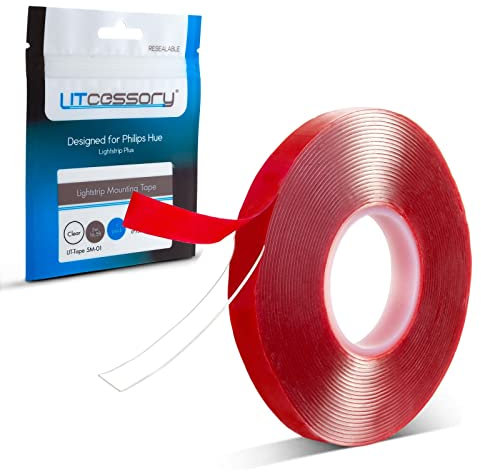 Litcessory Lightstrip Mounting Tape (5m) for Philips Hue, WiZ, LIFX, C by GE Lightstrips – Strong, Removable, Double Sided Tape – Works Great with Most LED Strip Lights!