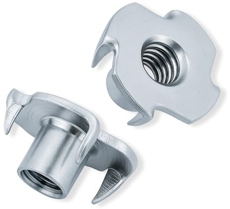 HEXATON Dadi a Griffe M10 x 13 mm - 100 Pezzi - Acciaio Zincato - Dadi a T con 4 Griffe per Legno Falegnameria e Montaggio Mobili