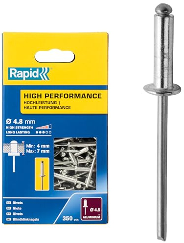 Rapid Blindnieten Aluminium Universal Ø 4,8mm, 4-7mm Klemmbereich, 350 Stk. Nieten Großpackung, für Blindnietzangen