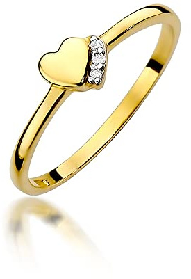 Herzförmiger Damenring aus Gold mit 0,015 Karat Diamanten, 14 Karat Gold (585) | Goldring mit Box | Goldring für Frau (Gelbgold, 52 (16.5))