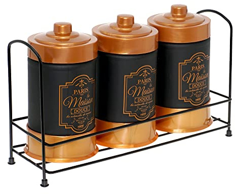 Lashuma Dosen Set 3 teilig, Teedosen aus Glas 660 ml, Gewürzgläser luftdicht mit Deckel, Farbe: Schwarz - Kupfer