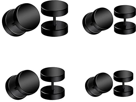 LAURITAMI 4 Pairs 16G Edelstahl Ohrstecker Stud Set Creolen Tunnel Ohrringe Fake Ears Plugs Schwarz Silber Schraube Helix Tragus Piercing 4/6/8/10mm