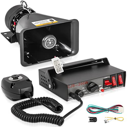 VEVOR Altoparlante allarme auto 200 W 12 V, sirena allarme auto 7 toni polizia universale, sirena antincendio, clacson, altoparlante, avvisatore acustico in plastica, altoparlante allarme