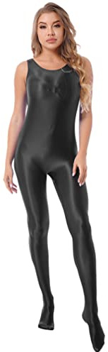 iiniim Dam bodysuit overall nylon heldräkt onepiece ärmlös bodysuit jumpsuit balettdräkt tights leggings byxor, svart, XL