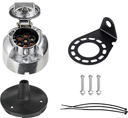 BEIJISTAR Kit de Prise Remorque en Métal 7 Broches Femelle, avec Joint en Caoutchouc et Support de Montage en Métal, Selon ISO 1724, 12V Étanche Connecteur Prise Remorque, pour Caravane RV