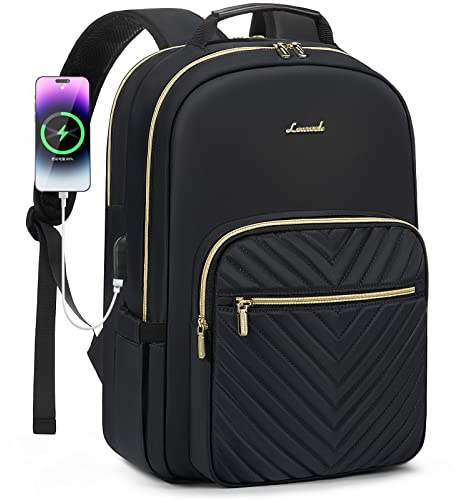 LOVEVOOK Laptop Backpack for Women, Large Rucksack for Work School College Business Travel With USB Charging Port, Lightweight Stylish Back Pack Computer Backpacks-Black 18.4 Inch