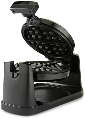 Geepas 1000W Rotating Belgian Waffle Maker - Rotary Waffle Iron Machine with Non Stick Plates - Auto Temperature Control, Cooks up to 4 Waffles - Great for Sweet and Savoury/Belgian Waffles, Silver