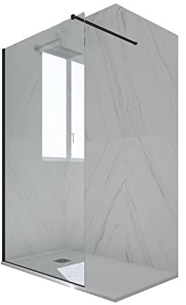 Parete doccia Walk-in da 110 CM H 200 Vetro Trasparente Profilo Nero Matt in pvc mod. Kolors