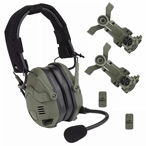 Cuffie per Casco tattico con Bluetooth, Cuffie antirumore elettroniche, paraorecchie da tiro, Cuffie per la Protezione dell'Udito con Microfono Staccabile per Caccia e tiro,Green