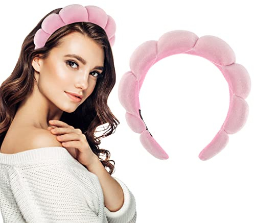 Damen Spa Stirnband Haarband Make up Haarband Weicher Schwamm Hautpflege Haarreifen Haarschmuck zum Waschen des Gesichts Make up Entferner, Dusche, Hautpflege (Rosa)