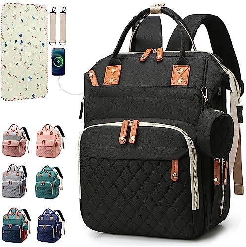 SHITIESHOU Zaino per Pannolini Zainetto per Bambini, Borsa per Pannolini per Bambina o Bambino per Papà Mamma con Inserto, 16 Tasche, Nero, L