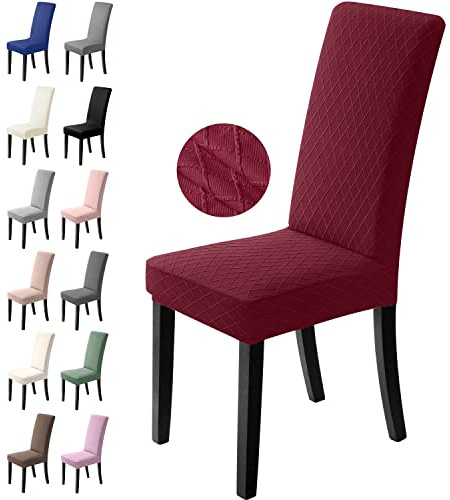 BalladHome Stuhlhussen 6er Set Stretch Stuhlbezug Stuhlüberzug Esszimmerstühle Bezug Universale Elastische Hussen waschbar Abnehmba für Hotel, Bankett, Büro, Partys Deko (6 Stück, Bordeaux)-L