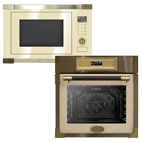 Kaiser EH 6726 ElfAD Retro Einbau Backofen 80L, Kaiser EM 2545 Elf AD Einbau Multifunktions Mikrowelle,Elfenbein Glas,25L