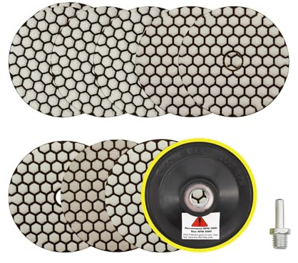 Trocken Diamant Polierpad 100mm 8 Stücke Körnung 50x3/100x2/200/400/800 Polierscheiben mit M14 Stützteller+Adapter für Granit Marmor Kunststein Quarz für Winkelschleifer SANLEETEK