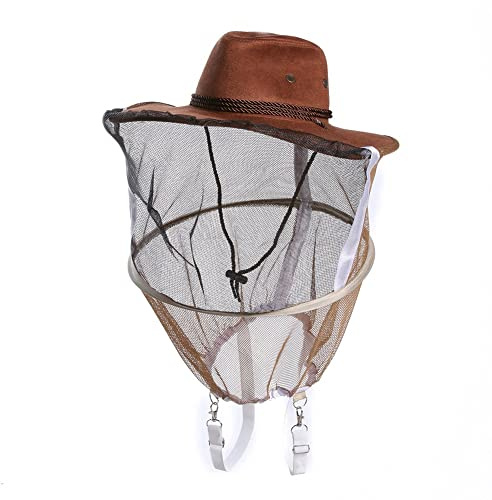 Yurosiay Biodlarhatt herr brun biodlarhatt med slöja utomhus myggnät hatt med avtagbar axelrem cowboy biskydd hatt mygga solhatt mygga huvudnäthatt för trädgårdsarbete fiske