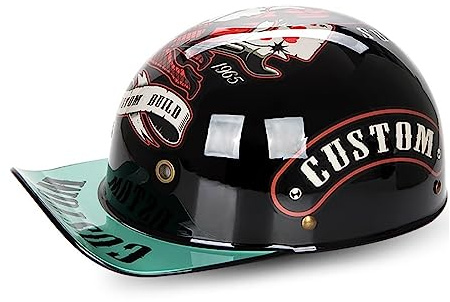 Halbschalenhelm Mit ECE-Zulassung Motorradhelm Baseball Cap | Mit Schnellverriegelung Cruiser Chopper Scooter Helm Baseballmütze Deutscher Stil Totenkopf Kappe Helm Mopedhelm 57-64cm