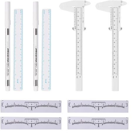 Kit per Disegno Sopracciglia - 10 Strumenti, 2 Righelli di Misurazione, 2 Pennarelli Bianchi, 2 Righelli di Carta